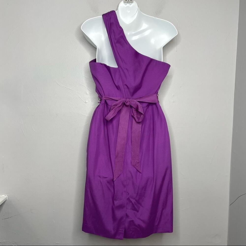 TRINA TURK Silk Dress Womens Size 8 One Shoulder Beaded Belted Mini Party Purple - Picture 5 of 11